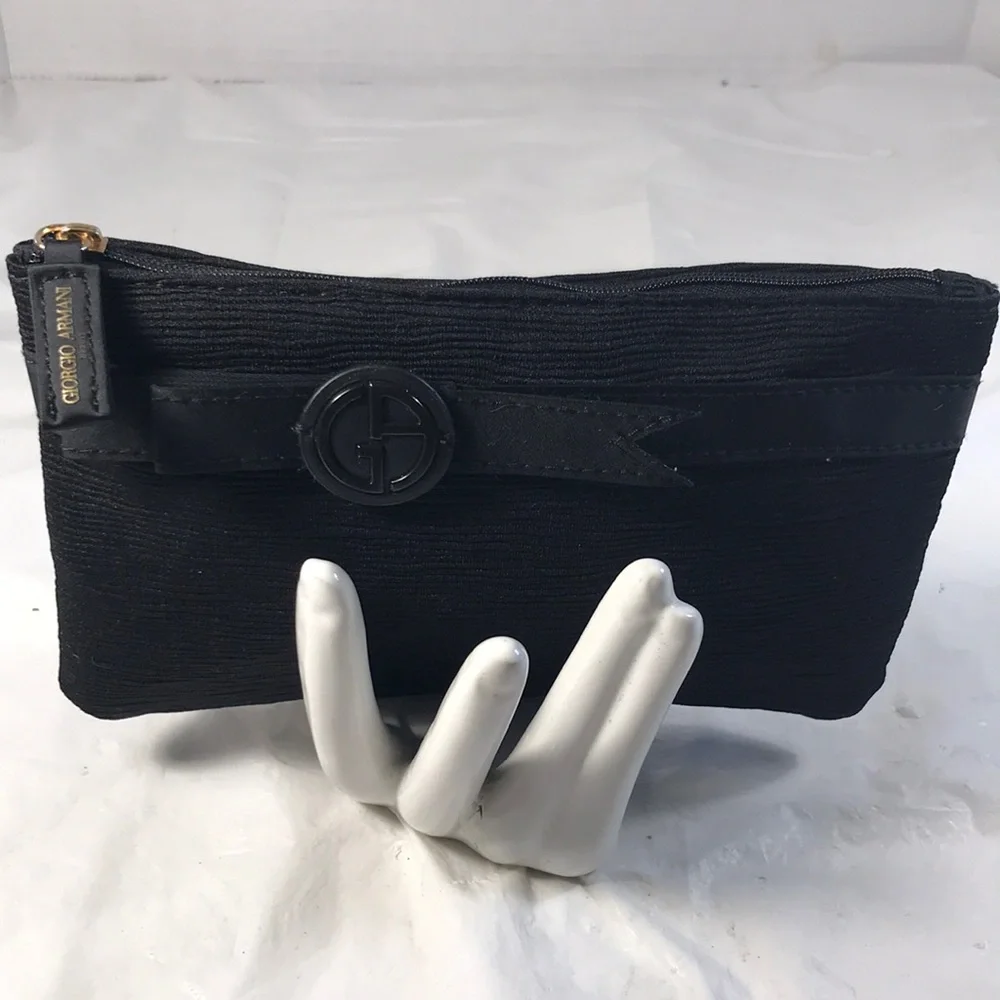 Black Giorgio Armani My Way Textured Clutch Purse Travel Cosmetics Bag NWOT